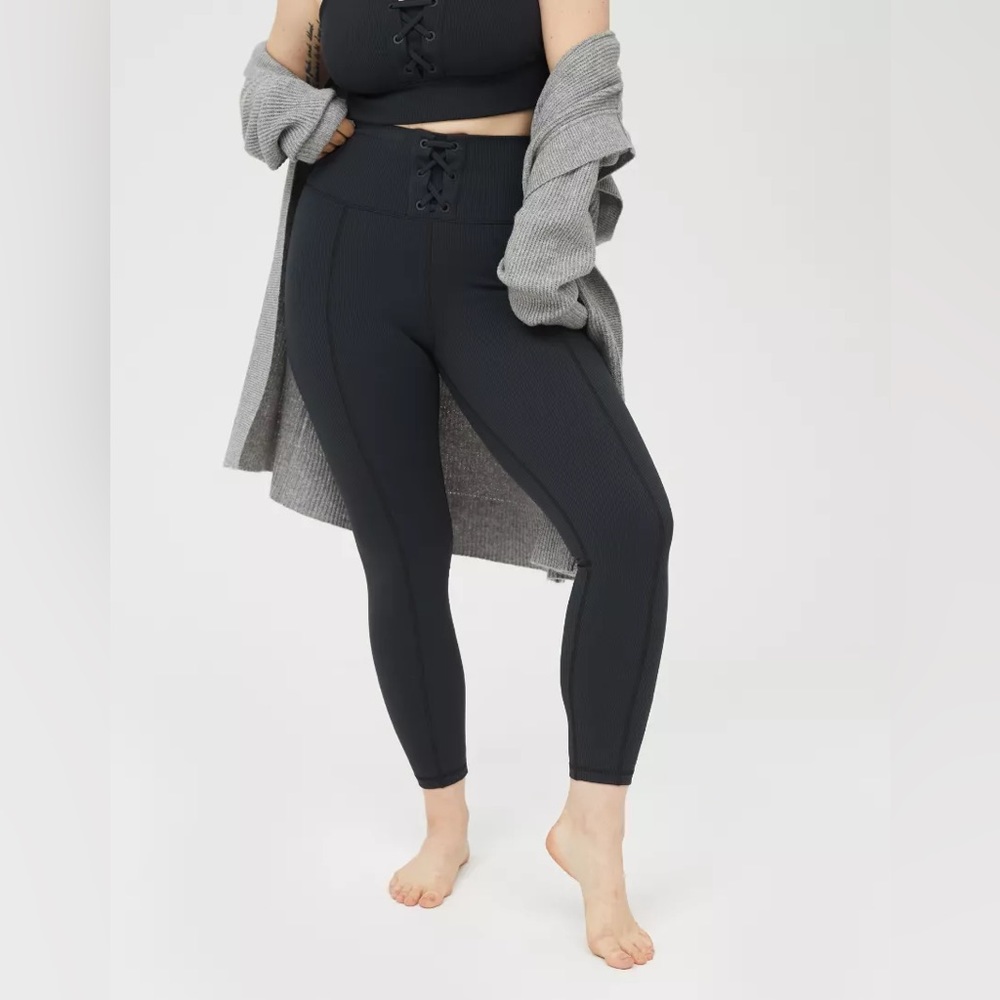 Aerie Ribbed High Waisted Lace Up Leggings